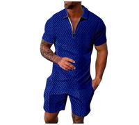 Blusa de manga corta con cremallera y dos piezas, estilo casual para hombre, a rayas, con bolsillo. Estilo que Nace de lo Simple