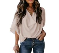 Blusa de manga corta con cuello en V de gasa casual para mujer Camisas de color sólido Tops para mujer Camisetas de gasa sexy Camisetas casuales anchas Blusas Top de gran tamaño Túnica Top de gasa,