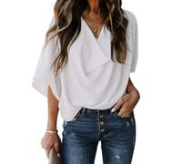 Blusa de manga corta con cuello en V de gasa casual para mujer Camisas de color sólido Tops para mujer Camisetas de gasa sexy Camisetas casuales anchas Blusas Top de gran tamaño Túnica Top de gasa, Un