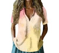 Blusa de manga corta con cuello en V y estampado de teñido anudado para mujer, estilo túnica de verano, casual, ligera, para mujer, ropa de playa en el Reino Unido, naranja, XL
