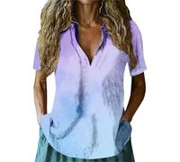 Blusa de manga corta con cuello en V y estampado de teñido anudado para mujer, estilo túnica de verano, casual, ligera, para mujer, ropa de playa en el Reino Unido, Voilet ligero, 3XL