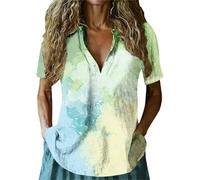Blusa de manga corta con cuello en V y estampado de teñido anudado para mujer, estilo túnica de verano, casual, ligera, para mujer, ropa de playa en el Reino Unido, verde claro, S