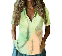 Blusa de manga corta con cuello en V y estampado de teñido anudado para mujer, estilo túnica de verano, casual, ligera, para mujer, ropa de playa en el Reino Unido, verde, XL
