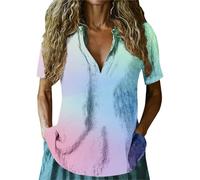 Blusa de manga corta con cuello en V y estampado de teñido anudado para mujer, estilo túnica de verano, casual, ligera, para mujer, ropa de playa en el Reino Unido, rosa claro, 3XL