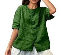 Blusa de Manga Corta, Corte Holgado, Informal, Cuello Redondo, túnica de Verano, Extragrande, Relajada, fluida, con Frente Abierto, Ligera, Transpirable, Suave y cómoda. (Green, M)