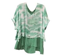 Blusa de manga corta degradada para mujer, para uso diario, vacaciones, ropa de calle, informal, cuello redondo, verde, L