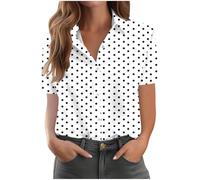 Blusa de manga corta para mujer con estampado de lunares, tallas grandes, blusa de verano, holgada, informal, con botones, Blanco, XL