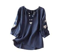 Blusa de manga corta para mujer, cuello en V, casual, holgada, de algodón y lino, color liso, para el trabajo, informal, holgada, de gran tamaño, a la moda, holgada, lisa, casual, a la moda, Negro