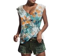 Blusa de manga corta para mujer, estilo informal, cuello en V, color liso, holgada, holgada, estilo batik, naranja, L