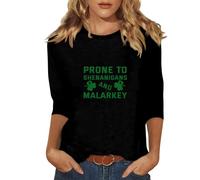 Blusa De Manga Cuartos para Mujer con Floral Y Detalles Barrocos En Casual Elegante Cierre Frontal Ni Botones Negro 3XL