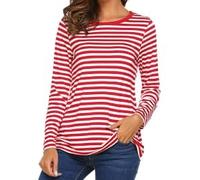 Blusa de manga larga a rayas de moda, sexy, casual, elegante, para mujer, cuello redondo, blusa de primavera debajo del uniforme médico occidental de 2026, camisetas atléticas, lindas camisetas de