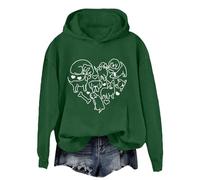 Blusa de manga larga acogedora para San Valentín para mujer, con estampado de amor animal, para regalos de la vida diaria, verde, XL
