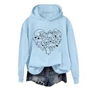 Blusa de manga larga acogedora para San Valentín para mujer, con estampado de amor animal, para regalos de la vida diaria, azul celeste, XL