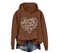 Blusa de manga larga acogedora para San Valentín para mujer, con estampado de amor animal, para regalos de la vida diaria, café, L