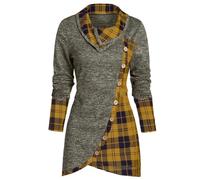 Blusa de manga larga con botones para mujer, con cuello drapeado, dobladillo asimétrico, informal, blusa tipo túnica, 1b-amarillo, XL