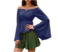 Blusa de manga larga con hombros descubiertos para mujer, estilo renacentista, cintura elástica, estilo peplum, medieval, color liso, hombros descubiertos, blusa medieval, vintage, moderna, elegante