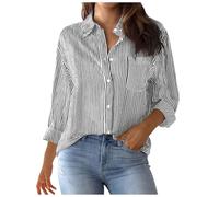 Blusa de Manga Larga Informal Holgada con cárdigan a Rayas para Mujer # L