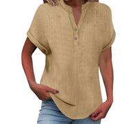 Blusa de manga larga para mujer suelta casual transpirable elegante correr superior mujer clásico gimnasio deportivo suelto algodón lino versátil casual verano, 01#khaki, XL