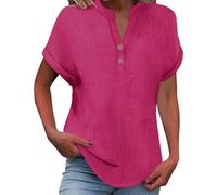 Blusa de manga larga para mujer suelta casual transpirable elegante correr superior mujer clásico gimnasio deportivo suelto algodón lino versátil casual verano, 01#hot Pink, L