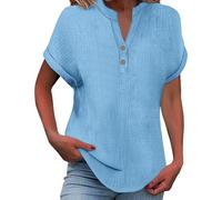 Blusa de manga larga para mujer suelta casual transpirable elegante correr superior mujer clásico gimnasio deportivo suelto algodón lino versátil casual verano, 01#sky Blue, XL