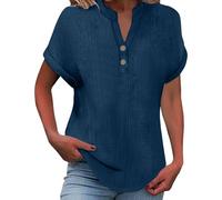 Blusa de manga larga para mujer suelta casual transpirable elegante correr superior mujer clásico gimnasio deportivo suelto algodón lino versátil casual verano, 01#navy, XXL