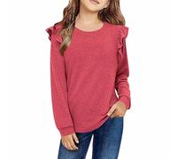 Blusa de Manga Larga para Niñas con Detalles de Encaje Túnica Moderna para Temporada Otoño Invierno Ropa Infantil Femenina Prendas Cómodas y Elegantes Diseño Actual para Chicas en (Red, 150)