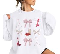 Blusa de manga larga para San Valentín para mujer, para Navidad, casual, holgada, color sólido, con tirantes, holgada, con bolsillo, para regalos de la vida diaria, blanco, S