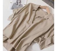 Blusa de manga murciélago para mujer, cuello corto, camisa de verano de color sólido, elegante, casual, ajuste holgado, camiseta de poliéster blanca (S caqui)