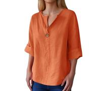 Blusa de mujer 2026 para mujer, cuello en V, abotonada, blusa casual, algodón, elegante, blusa larga blanca, naranja, M