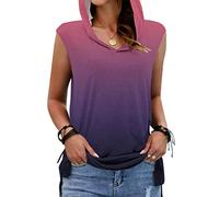 Blusa de mujer a la moda sin mangas estampada con camisetas sin mangas sólidas con abertura lateral suelta top básico con sombrero 80 años ropa mujer, morado, L