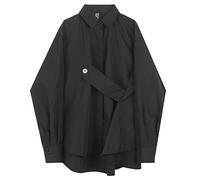 Blusa de Mujer asimétrica Estilo japonés Parte de Arriba Ropa Informal Punk Cool Camisa Negra de Gran tamaño de Manga Larga Abotonada Ropa-Hei-XL