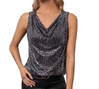 Blusa De Mujer Carnaval Lentejuelas Chic Deslumbrante Sin Mangas Cuello V Clásico Disfraz Festival Tela Suave Silueta Elegante Look Trendy Duradero Sexy