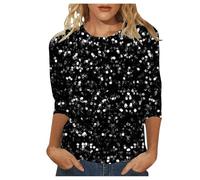 Blusa De Mujer Carnaval Lentejuelas Glamuroso Deslumbrante Mangas 3/4 Cuello Redondo Clásico Vestimenta Noche Ligero Look Trendy Ropa Fiesta Elegante Sexy