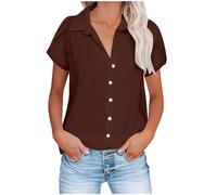 Blusa de mujer con cuello en solapa y botón, blusas cómodas de moda para mujer de verano de manga corta fluida chic y elegante suelta transpirable blusas color sólido Casual túnica Tops para trajes de