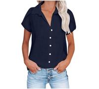 Blusa de mujer con cuello en solapa y botón, blusas cómodas de moda para mujer de verano de manga corta fluida chic y elegante suelta transpirable blusas color sólido Casual túnica Tops para trajes de