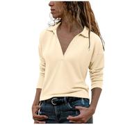 Blusa de mujer con cuello en V, manga larga, cuello redondo, cuello en V, blusa para mujer, camisa de verano holgada, amarillo claro, 3XL