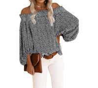 Blusa de mujer de manga larga con hombros descubiertos camiseta camiseta con hombros descubiertos Pullover Blusa Casual Túnica Top Blusas Top Sexy Gasa Manga Linterna Camiseta, E-negro, XXL
