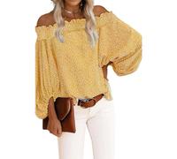 Blusa de mujer de manga larga con hombros descubiertos camiseta camiseta con hombros descubiertos Pullover Blusa Casual Túnica Top Blusas Top Sexy Gasa Manga Linterna Camiseta, B-amarillo, XL