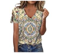 Blusa de mujer de moda con botón V-cuello camiseta de verano manga corta camiseta túnica tops sin hombros camiseta con estampado de flores suéter fiesta blusas para adolescentes chicas blusas de talla