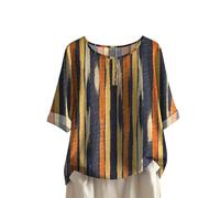 Blusa de mujer de verano con botones altos con cuello en U camiseta de verano elegante y elegante blusa manga 3/4 casual cómoda túnica impresa floral ropa clásica blusa de gran tamaño vacaciones, 08