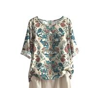 Blusa de mujer de verano con botones altos con cuello en U camiseta de verano elegante y elegante blusa manga 3/4 casual cómoda túnica impresa floral ropa clásica blusa de gran tamaño vacaciones, 05