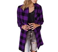 Blusa de mujer elegante e informal de cuadros de gran tamaño para un uso cómodo y adecuado para el día a día, con corte holgado y estilo moderno y versátil para atuendos de moda, morado, L