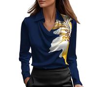 Blusa de mujer elegante y elegante blusa de satén camisas y blusas moda túnica blusa color sólido ropa casual camiseta manga larga blusas de noche Top Business, azul marino, M