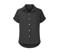 Blusa de mujer elegante y elegante manga corta blusa femenina elegante y fluida manga corta camisas color sólido cuello en V básico blusa algodón y lino Top tejido arrugado transpirable camiseta
