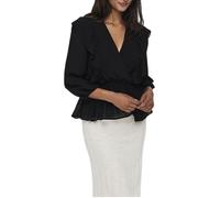 ONLY Onllondon 3/4 Ruffle Top Noos Wvn, Negro, Large Mujeres