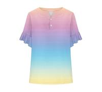 Blusa de mujer para mujer, tops de verano con botones impresos, top de encaje, manga corta, blusa, blusa, tops, manga corta, túnica, cuello redondo, camisas, elegante, blusa informal con flores de