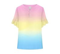 Blusa de mujer para mujer, tops de verano con botones impresos, top de encaje, manga corta, blusa, blusa, tops, manga corta, túnica, cuello redondo, camisas, elegante, blusa informal con flores de