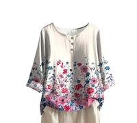 Blusa de mujer verano con botones altos con cuello en U camiseta de verano elegante y elegante blusa manga 3/4 casual cómoda túnica color liso ropa clásica blusa de gran tamaño vacaciones, 05#beige