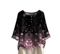 Blusa de mujer verano con botones altos con cuello en U camiseta de verano elegante y elegante blusa manga 3/4 casual cómoda túnica color liso ropa clásica blusa de gran tamaño vacaciones, 06#rosa, S