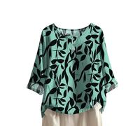 Blusa de mujer verano con botones altos con cuello en U camiseta de verano elegante y elegante blusa manga 3/4 casual cómoda túnica color liso ropa clásica blusa de gran tamaño vacaciones, 06#green, S